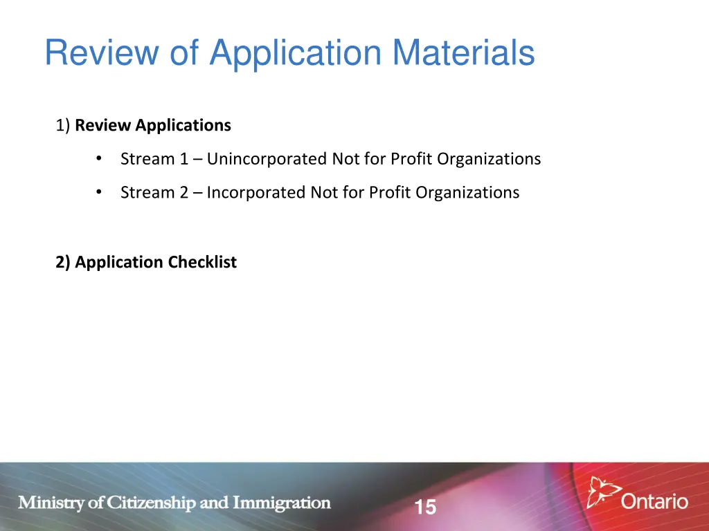 review of application materials