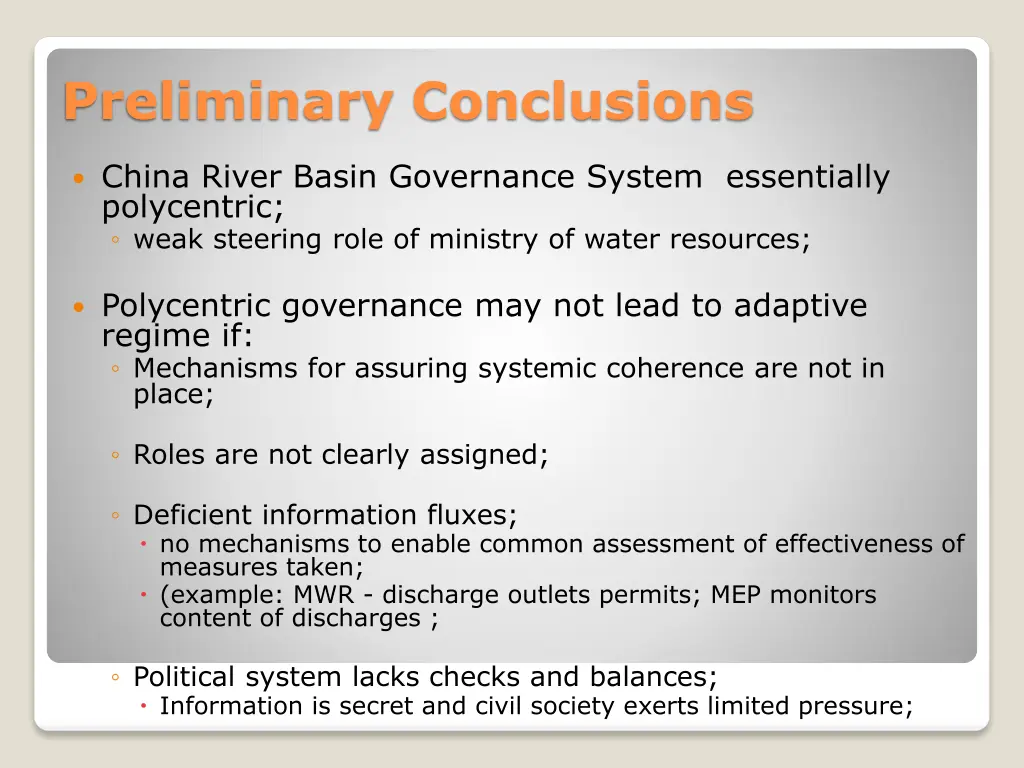 preliminary conclusions