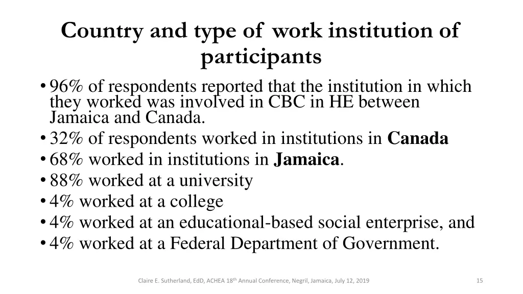 country and type of work institution