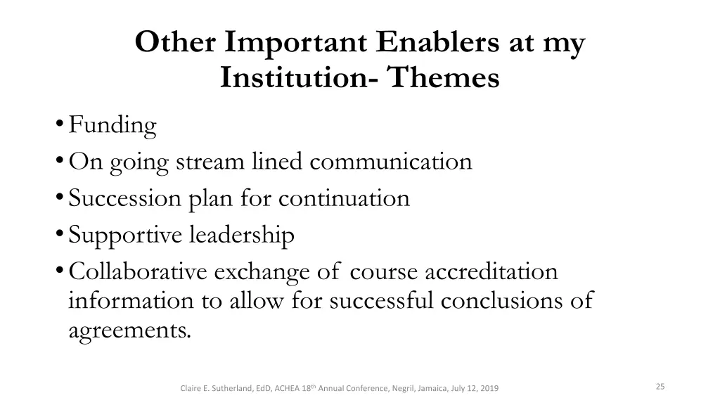 other important enablers at my institution themes