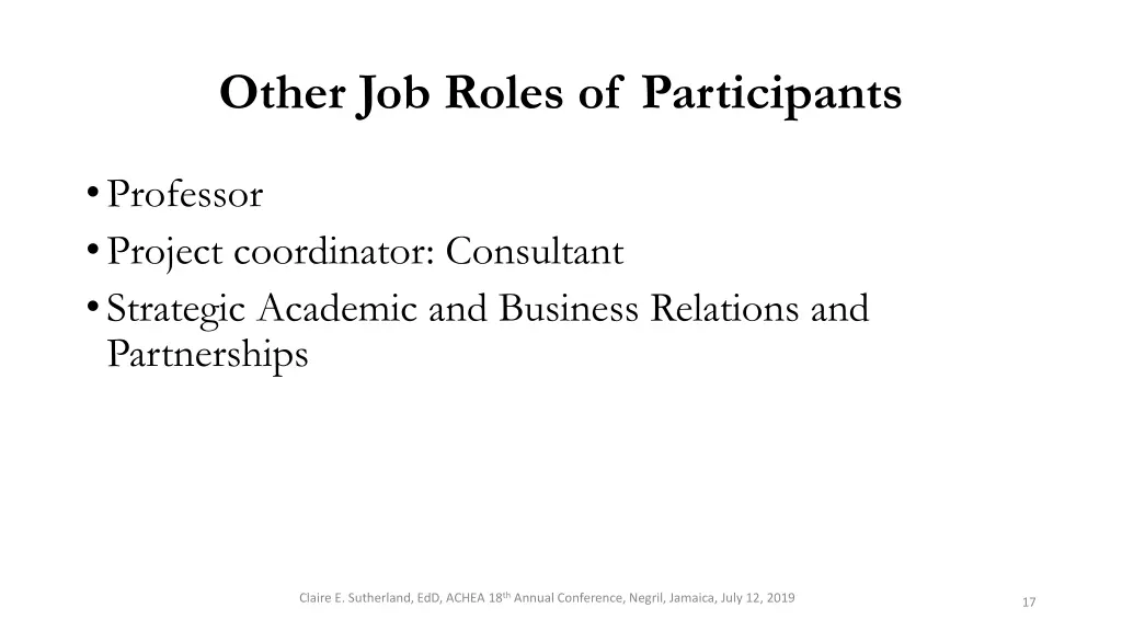 other job roles of participants
