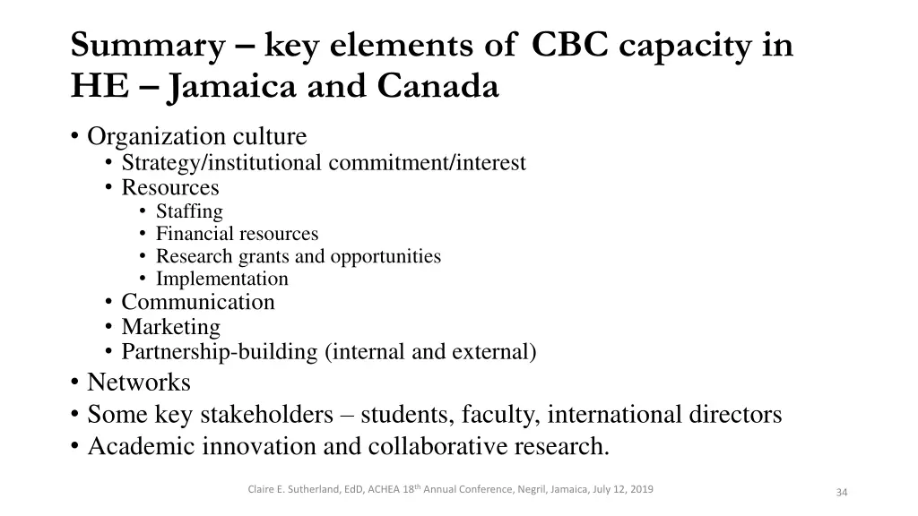summary key elements of cbc capacity