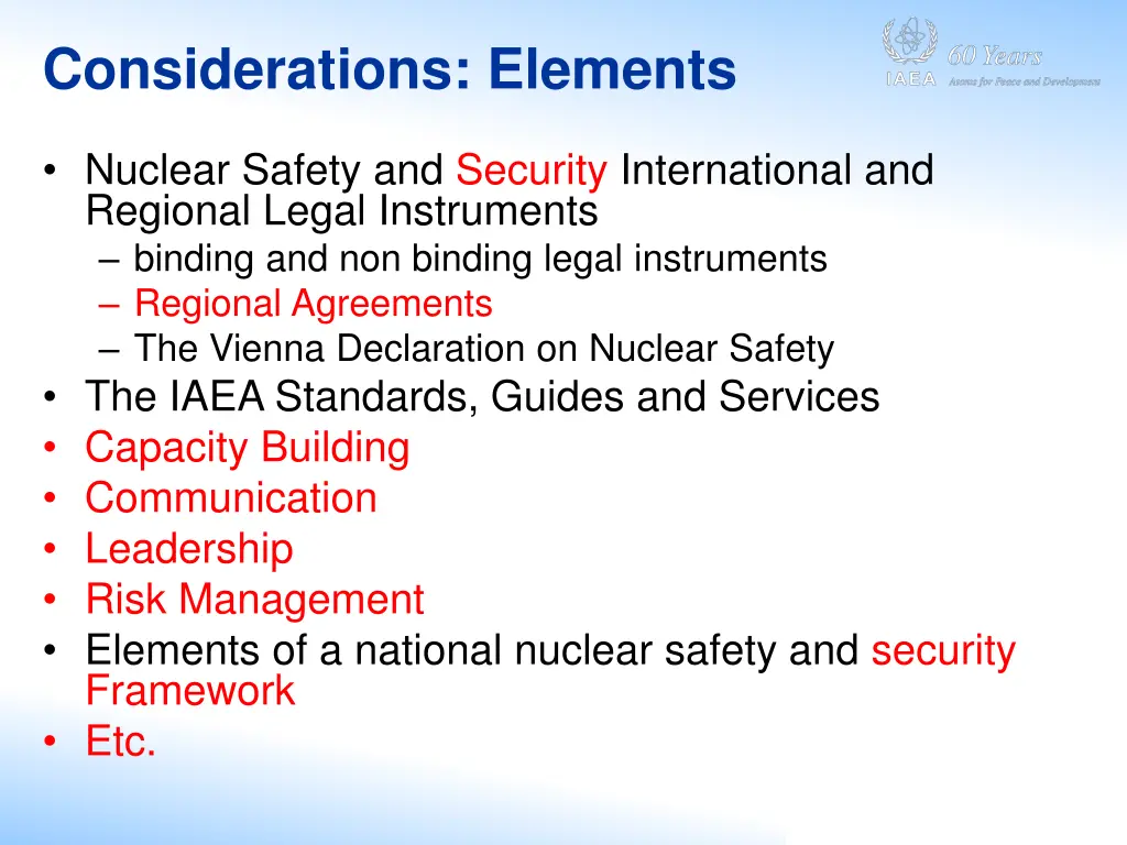 considerations elements