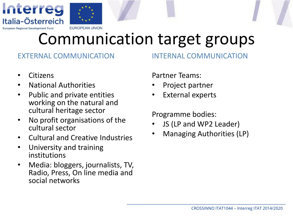 communication target groups external communication