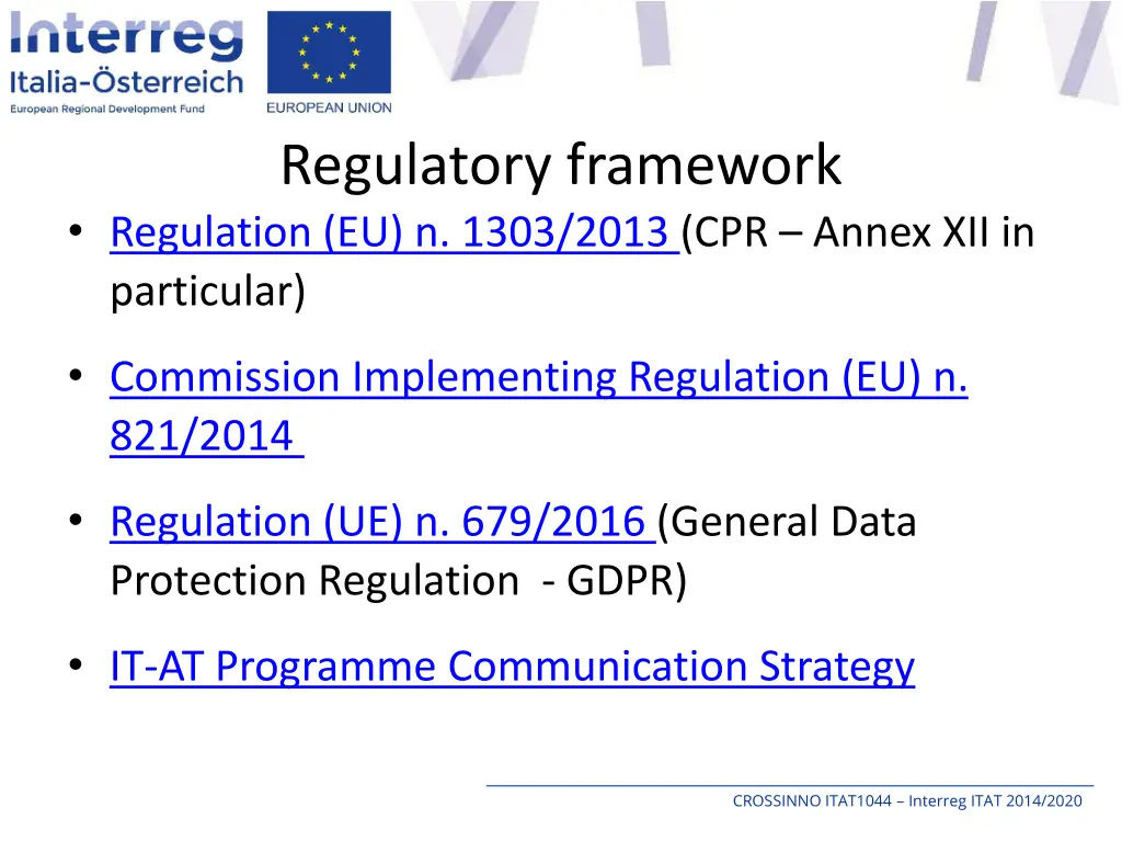 regulatory framework regulation eu n 1303 2013