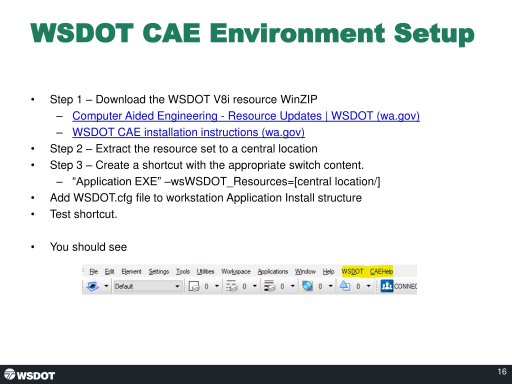 wsdot cae environment setup wsdot cae environment