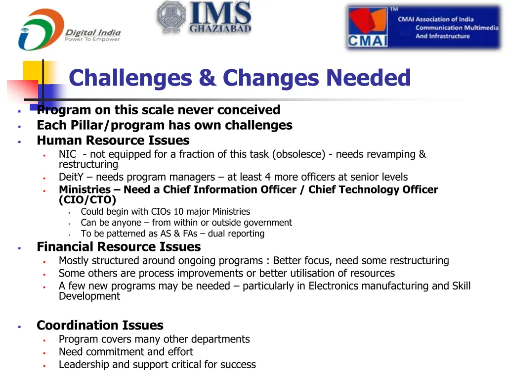 challenges changes needed