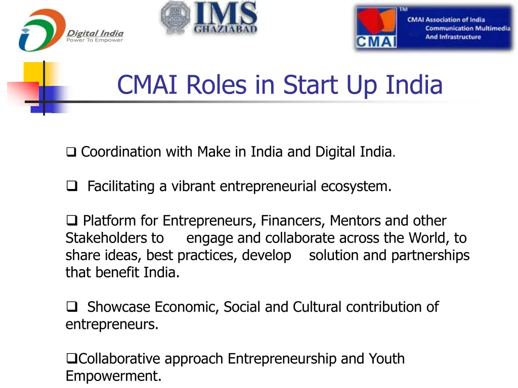 cmai roles in start up india