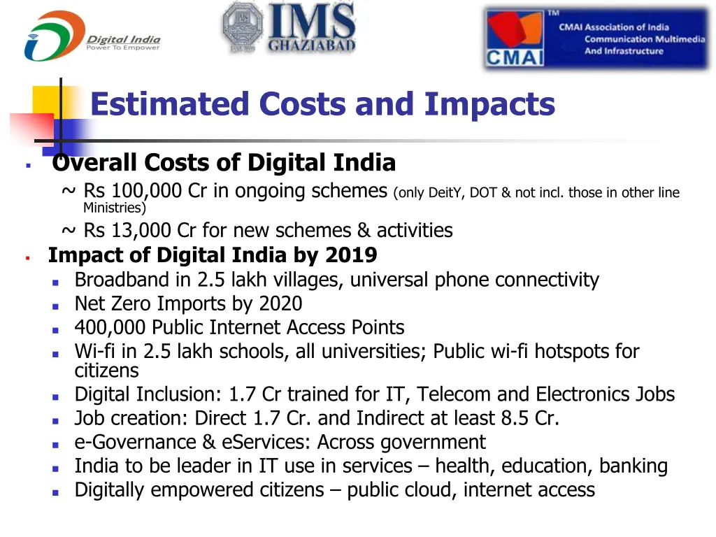 estimated costs and impacts