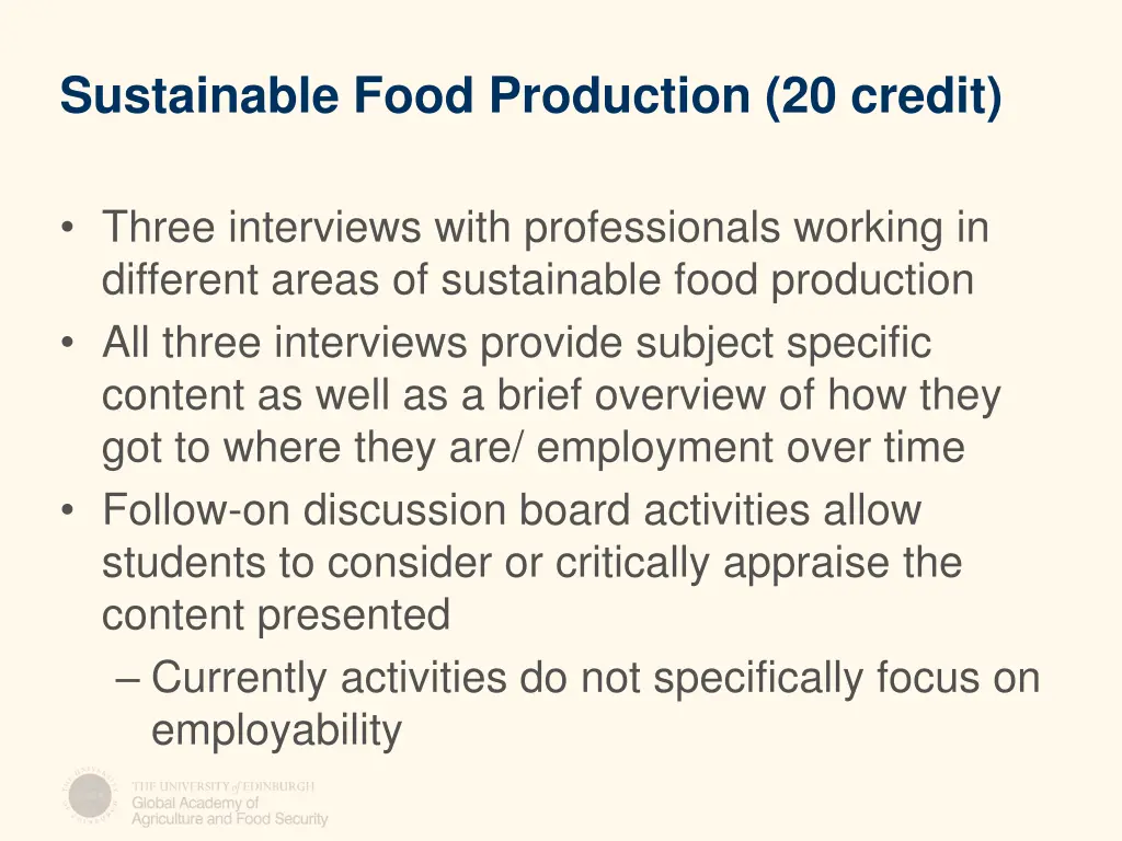 sustainable food production 20 credit