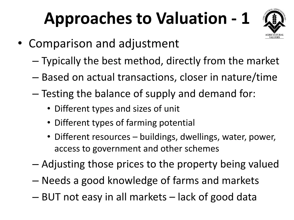 approaches to valuation 1