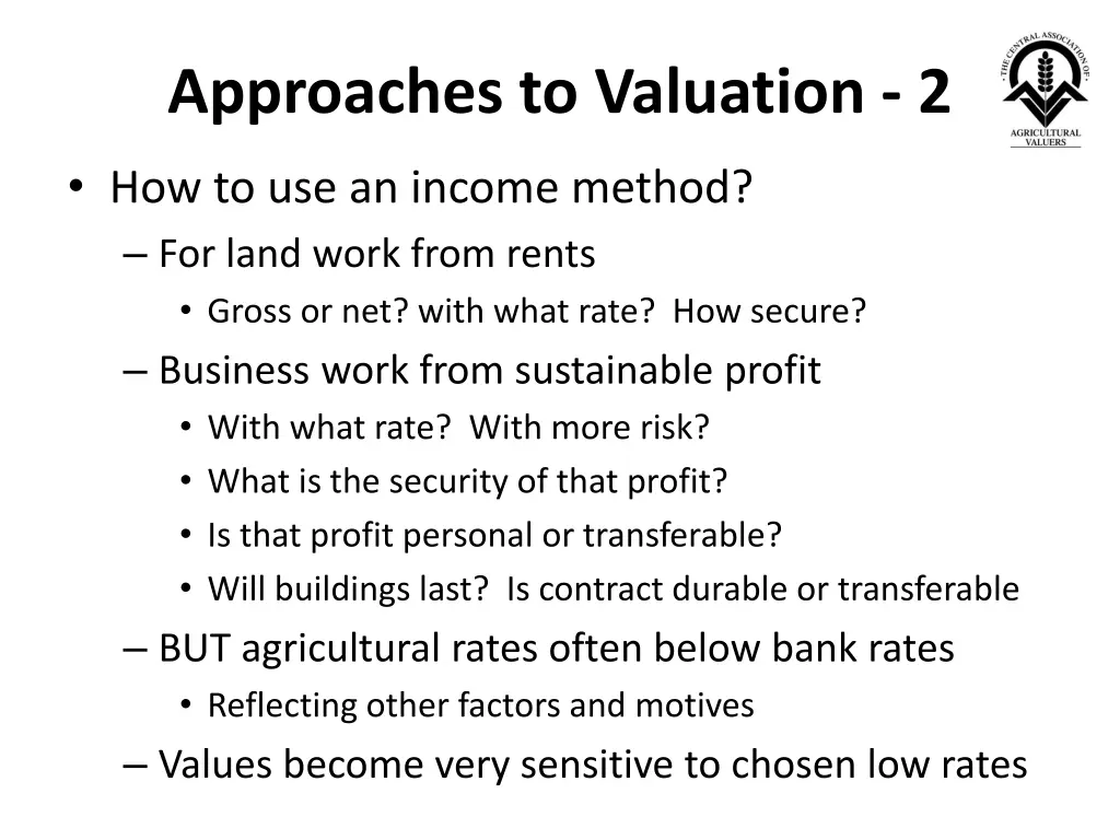 approaches to valuation 2