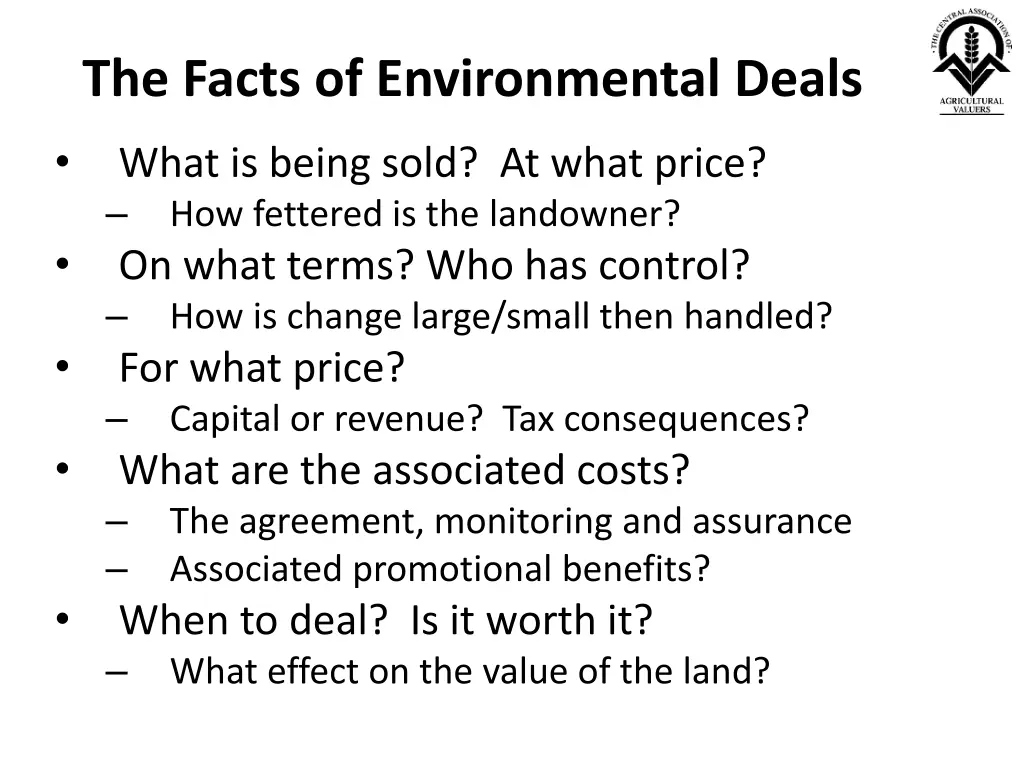 the facts of environmental deals