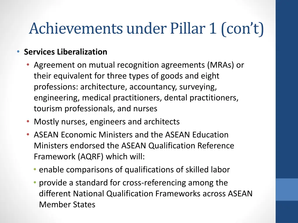 achievements under pillar 1 con t 1
