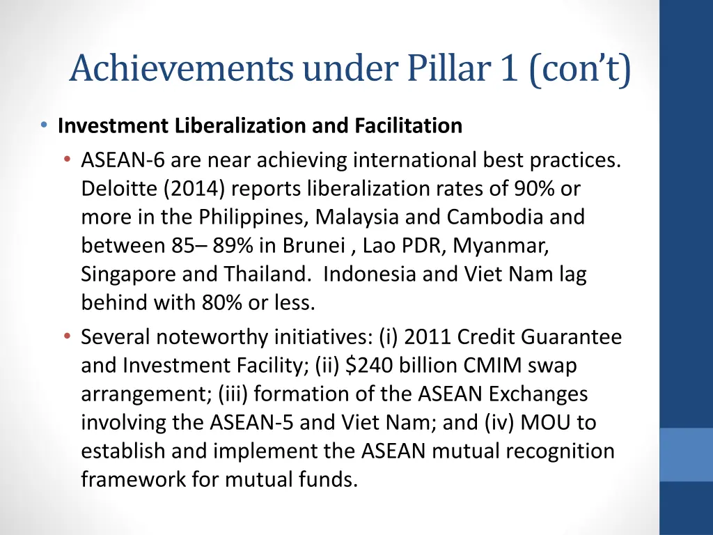 achievements under pillar 1 con t