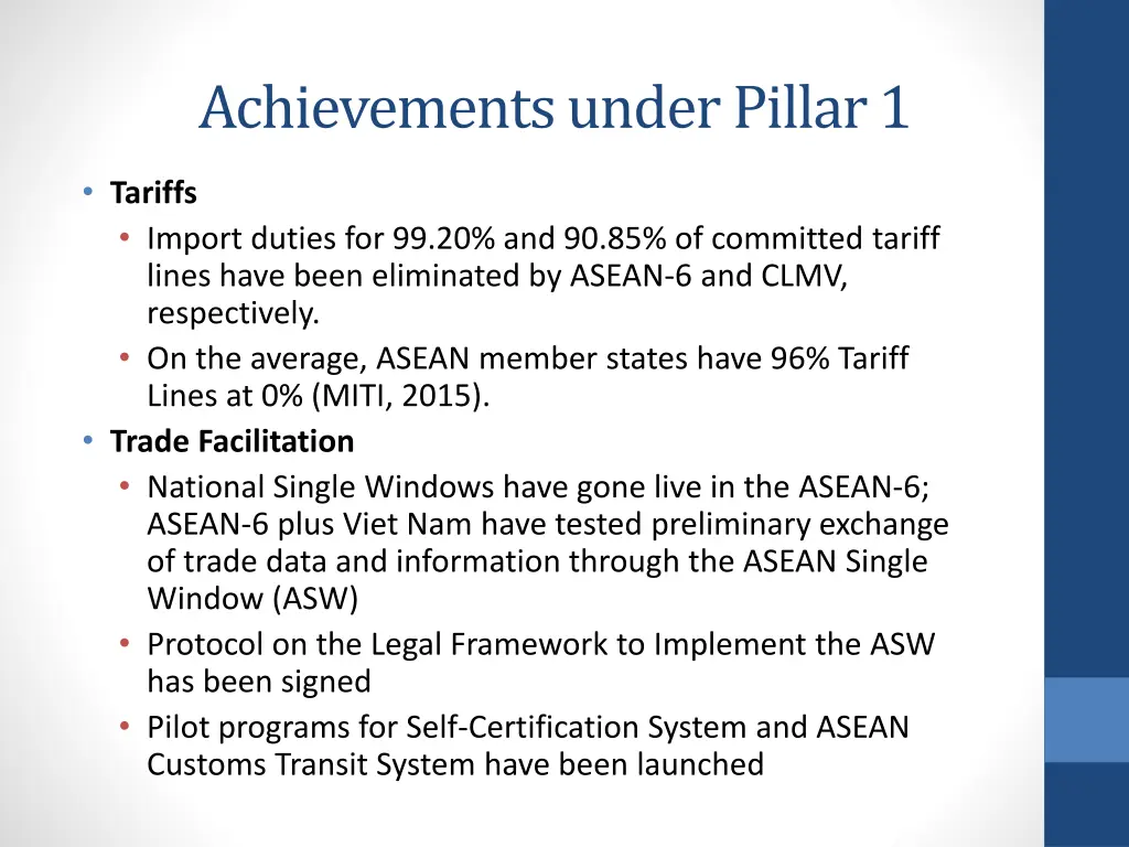 achievements under pillar 1
