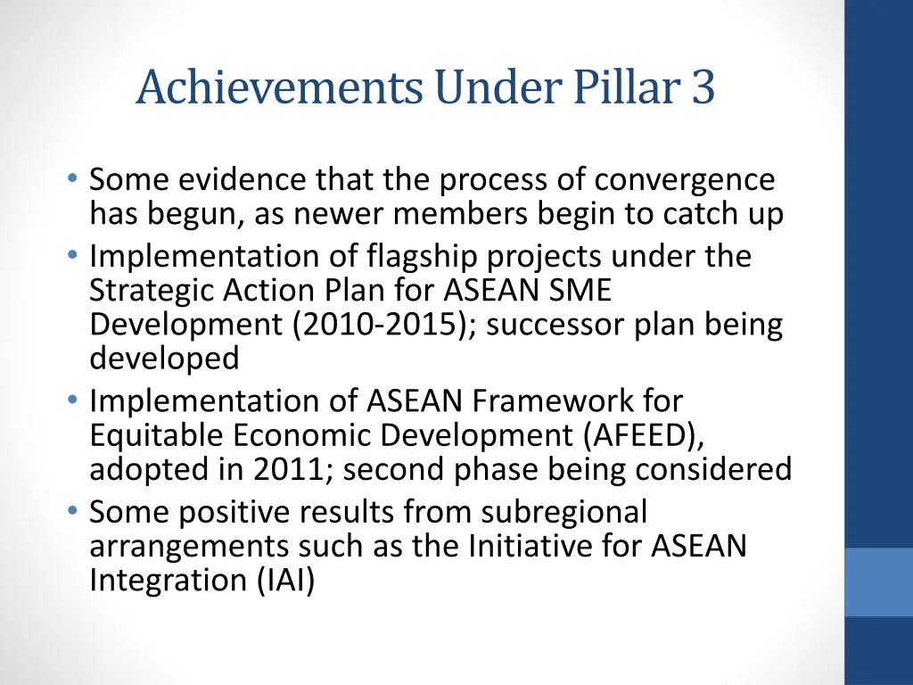 achievements under pillar 3