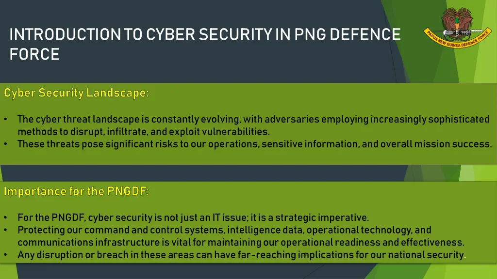 introduction to cyber security in png defence