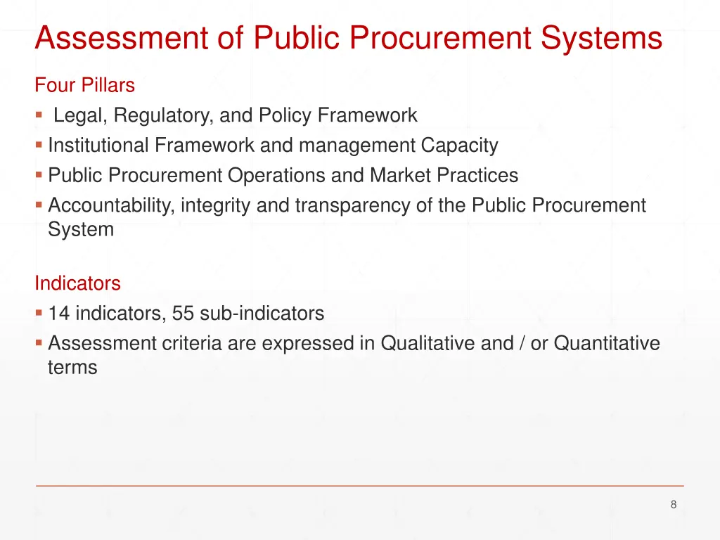 assessment of public procurement systems
