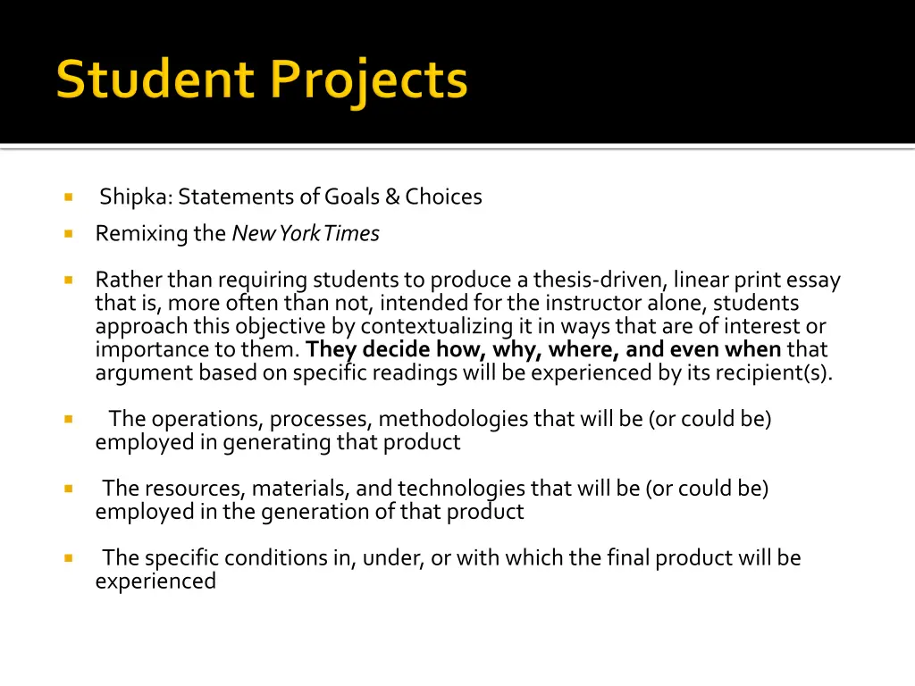 shipka statements of goals choices