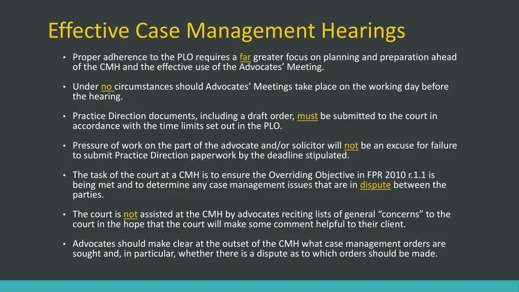 effective case management hearings