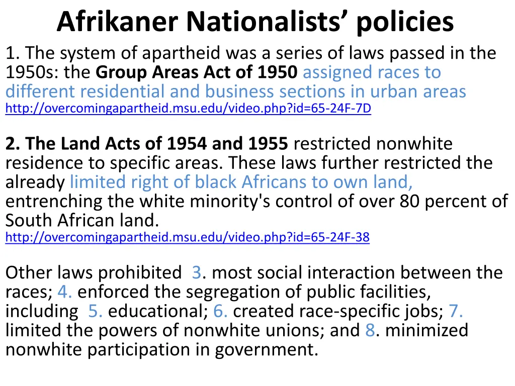 afrikaner nationalists policies 1 the system
