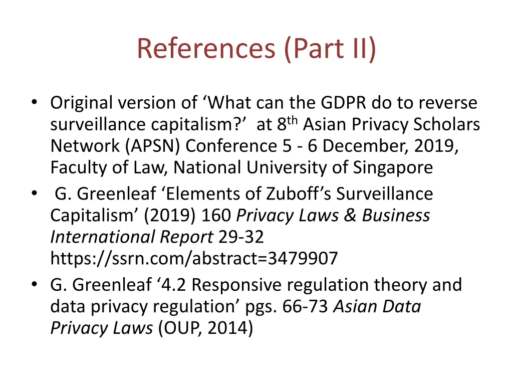 references part ii