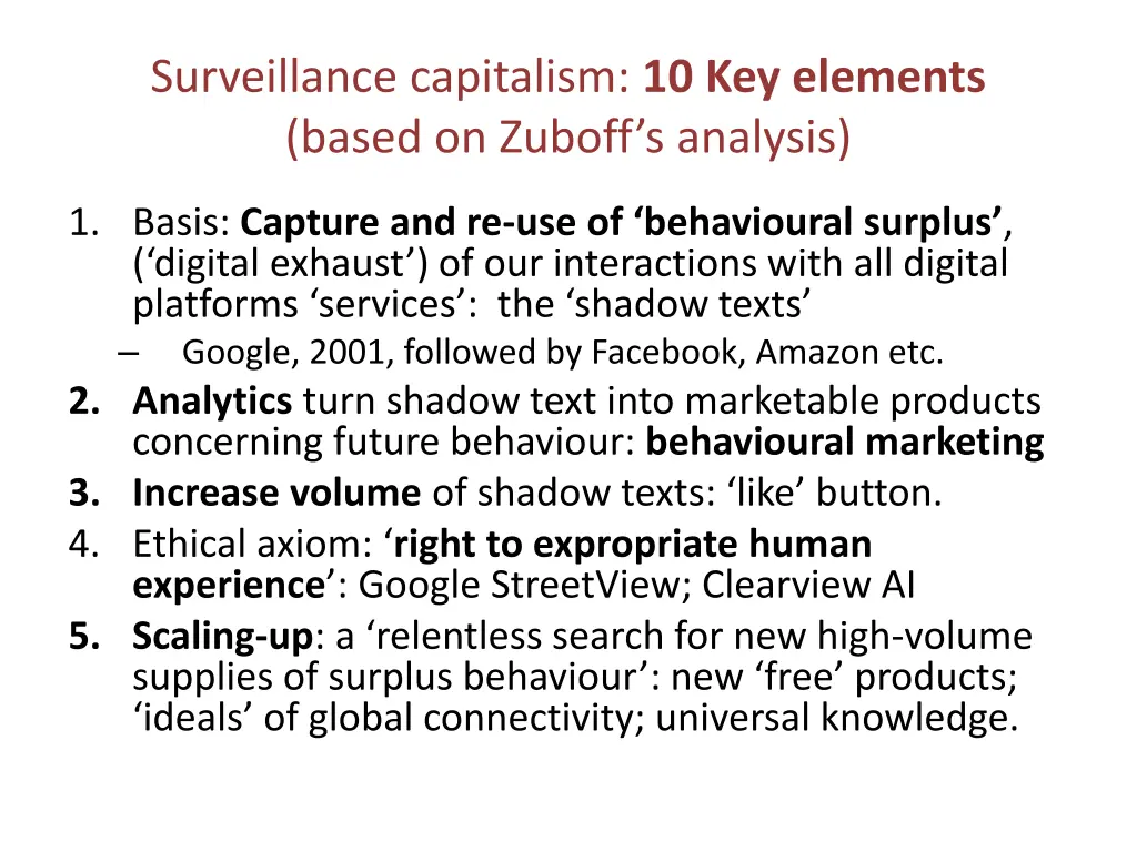 surveillance capitalism 10 key elements based