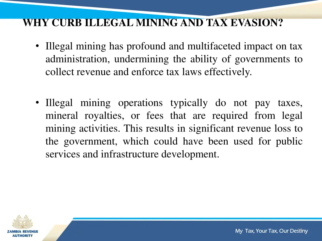 why curb illegal mining and tax evasion