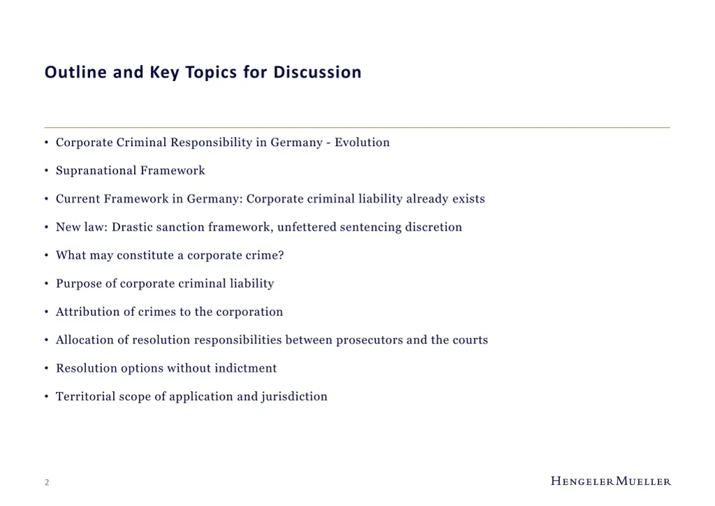 outline and key topics for discussion