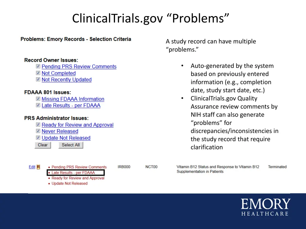 clinicaltrials gov problems