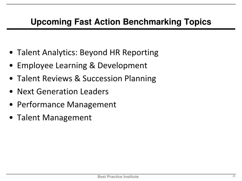 upcoming fast action benchmarking topics 1