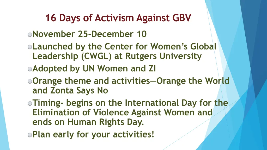 16 days of activism against gbv