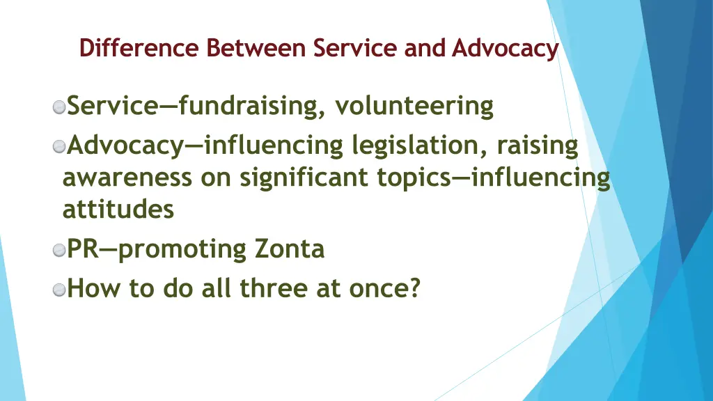 difference between service and advocacy
