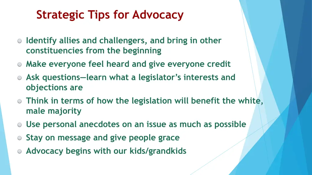 strategic tips for advocacy