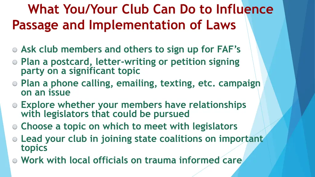 what you your club can do to influence passage