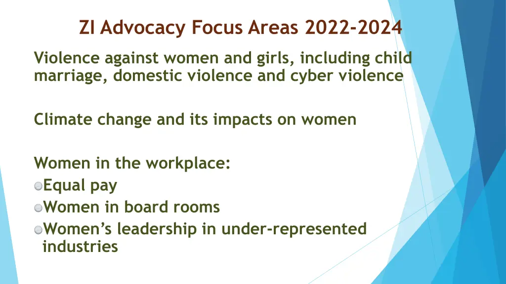 zi advocacy focus areas 2022 2024
