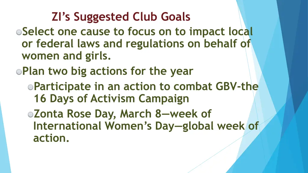 zi s suggested club goals select one cause