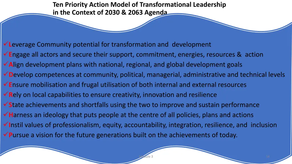 ten priority action model of transformational
