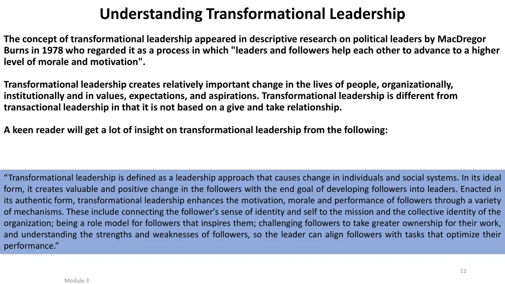 understanding transformational leadership