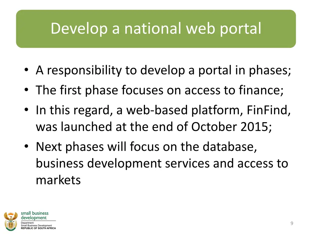 develop a national web portal