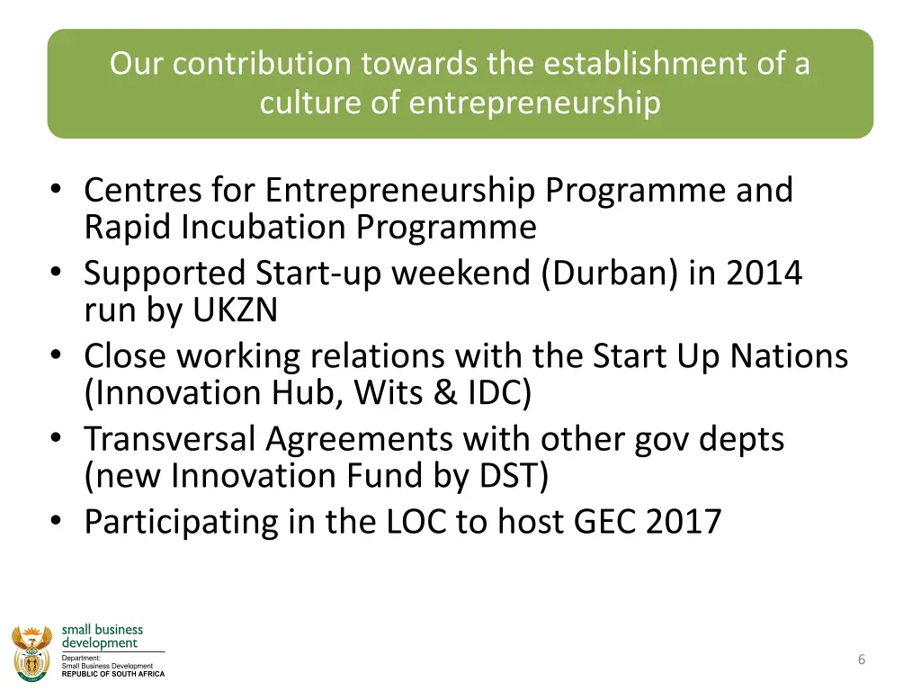 our contribution towards the establishment