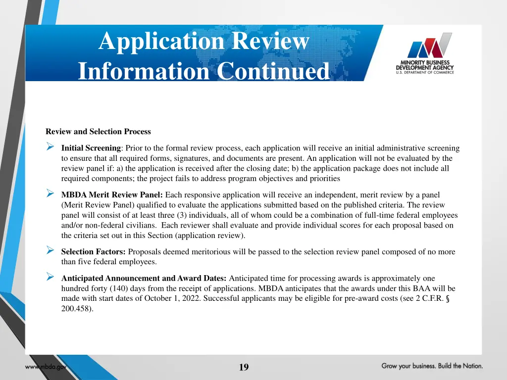 application review information continued
