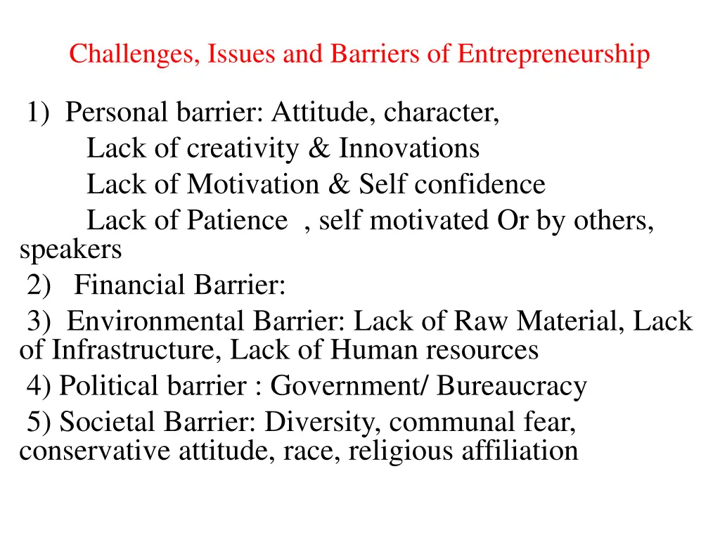challenges issues and barriers of entrepreneurship