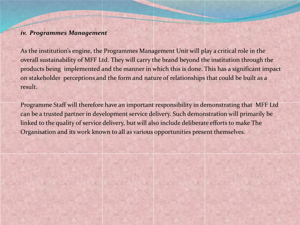 iv programmes management