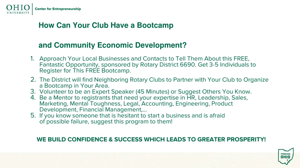 how can your club have a bootcamp