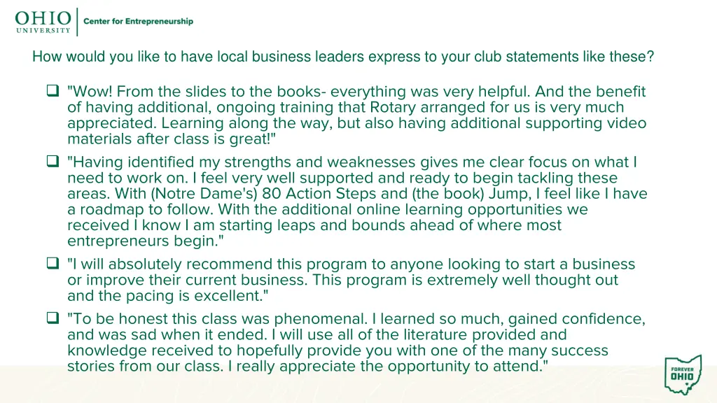 how would you like to have local business leaders