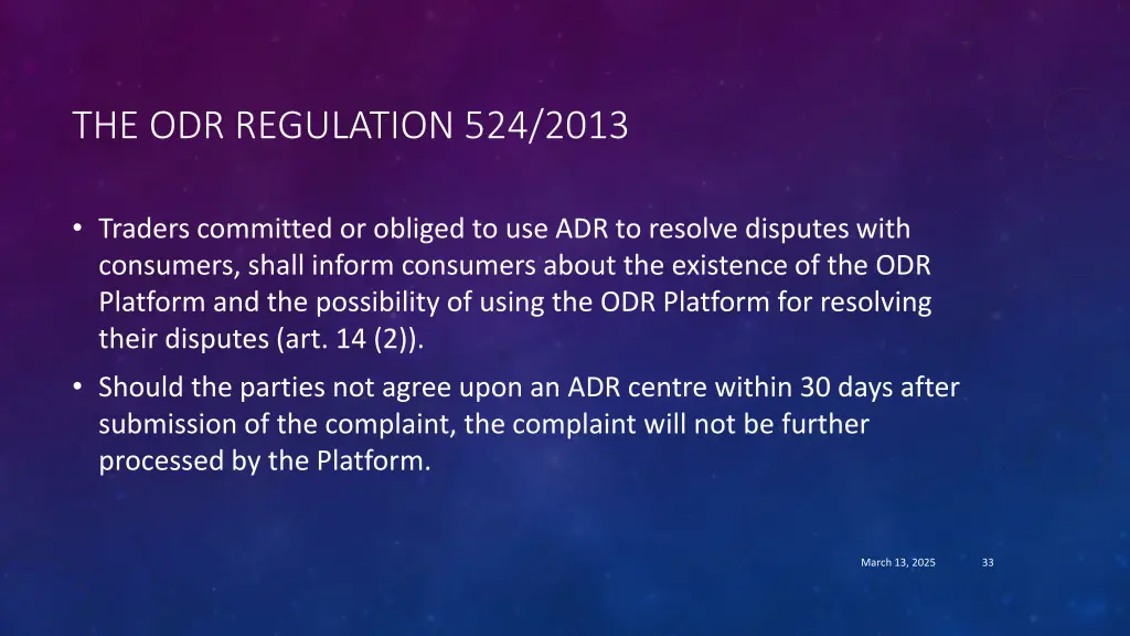 the odr regulation 524 2013 2