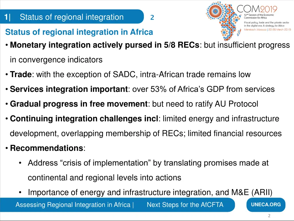 1 status of regional integration
