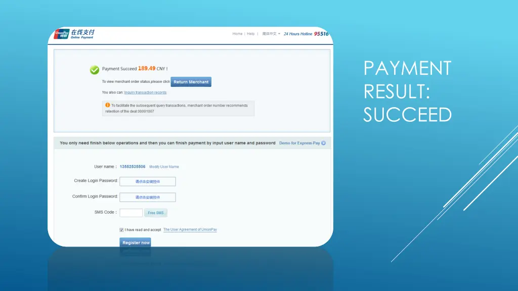 payment result succeed